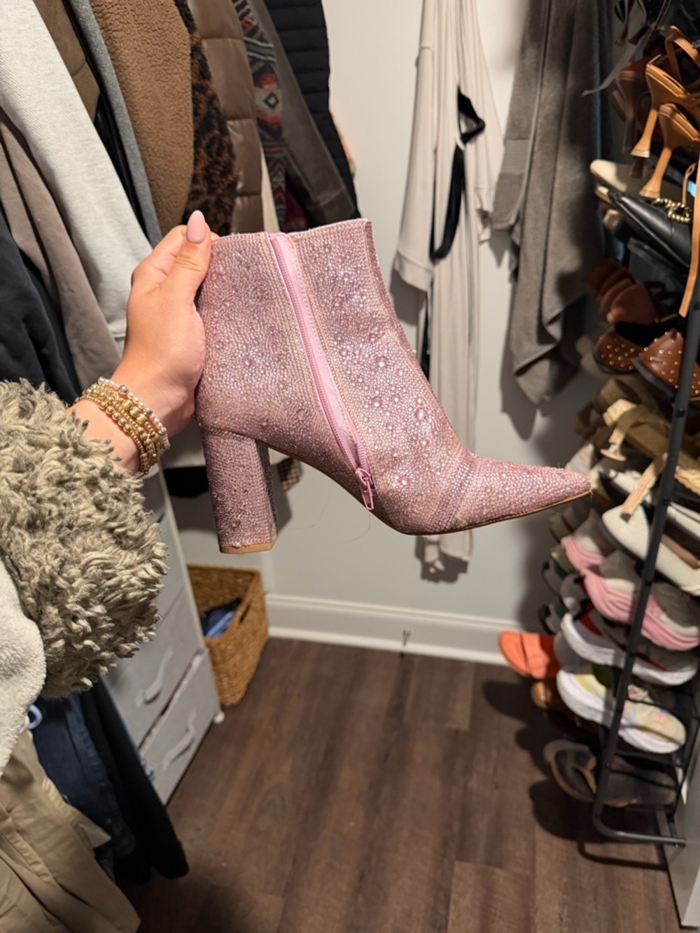Betsey Johnson Pink Rhinestone Block Heel Ankle Booties